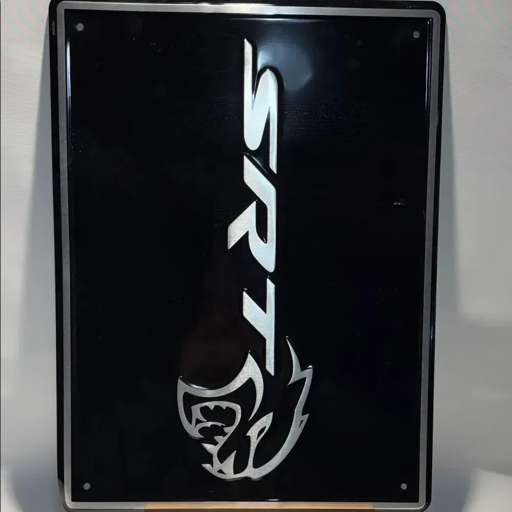 SRT Black and Silver Metal Sign